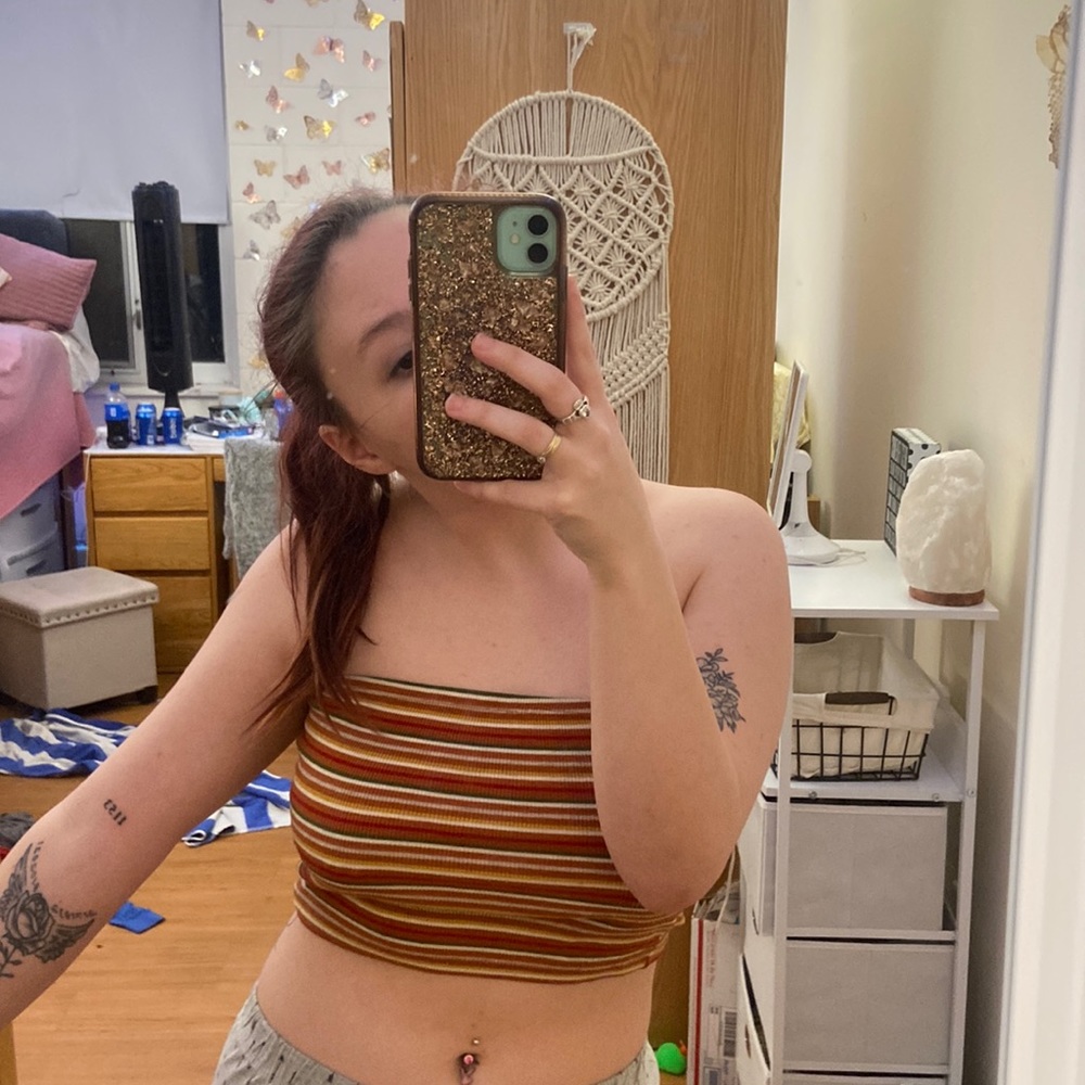 Orange Multicolored Striped Tube Top